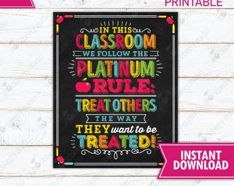 High School Teacher Classroom Decor Classroom Rule Poster Printable Platinum Rules Teen Class Decor