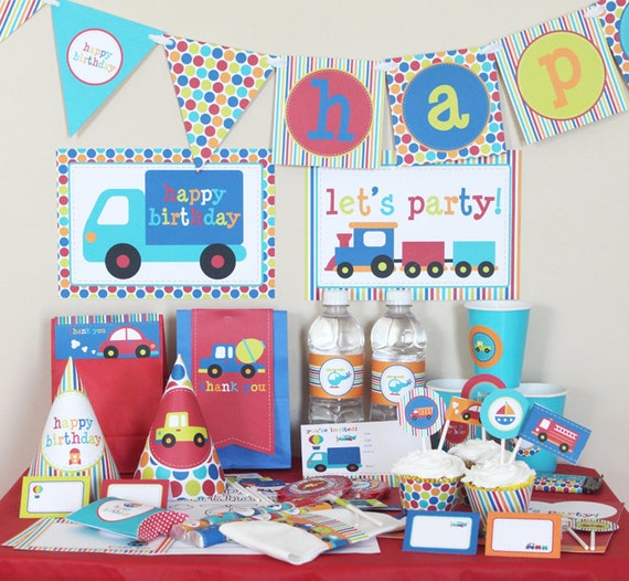 Transportation Birthday Party Decorations Printable - Boy Birthday Party - Planes Trains Automobiles Party - Transportation Birthday Banner Il_570xn