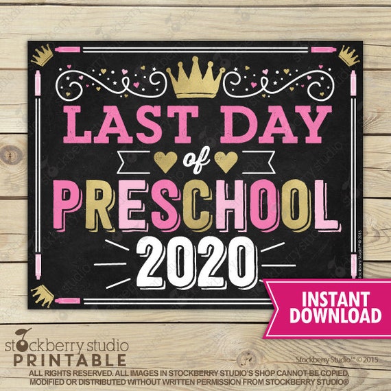 Girl Last Day of Preschool Sign - Princess Last Day of School Sign Printable - Last day of Preschool Sign - Instant Download - Pink and Gold Il_570xn