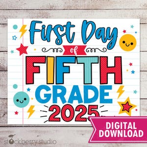 First Day of 5th Grade Sign Boy First Day of Fifth Grade Printable 1st Day of School Back to School Photo Prop Digital Instant Download