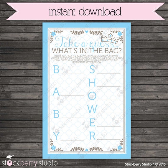 Little Prince Baby Shower Whats in the Bag Game - Boy Baby Shower Games Printable - Instant Download - Blue Baby Shower Game Il_570xn
