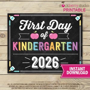 Girl's First Day of Kindergarten Sign, Chalkboard Photo Prop (Digital Download)
