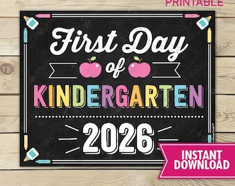 Girl's First Day of Kindergarten Sign, Chalkboard Photo Prop (Digital Download)