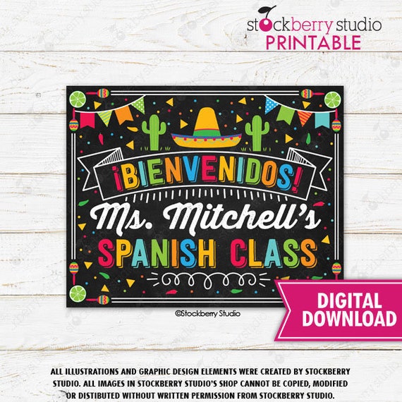 Spanish Class Editable Welcome Sign Instant Download Teacher