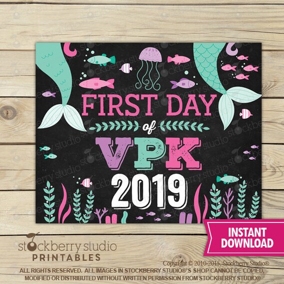 Mermaid First Day of VPK Sign Instant Download - Girl First Day of VPK Sign Printable - First Day of School Sign - Girl 1st day of VPK sign Il_570xn