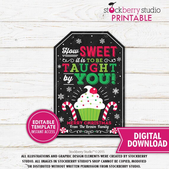 Christmas Teacher Thank You Tags Printable Christmas Favor Tags Holiday Labels Teacher Christmas Gift Tags Cookie Candy Treat Tags Editable Il_570xn