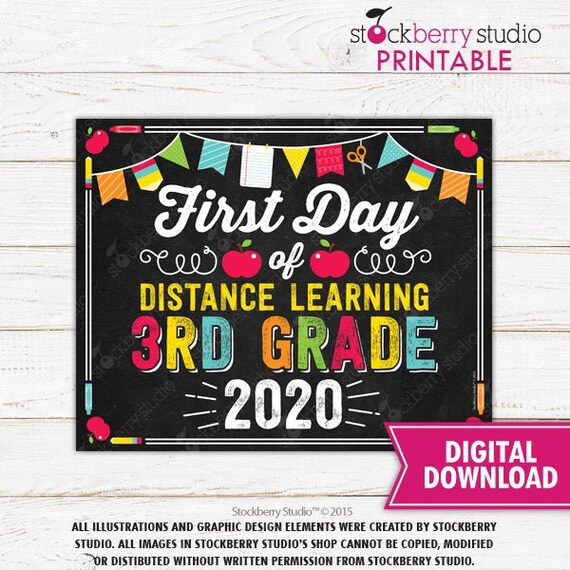 First Day of 3rd Grade Distance Learning Sign Printable First Day of Distance Learning Sign First Day of School Sign Instant Download Il_570xn