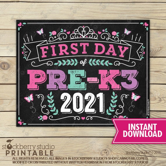 Princess First Day of Pre-K 3 Sign Instant Download Girl First Day of Pre K3 Sign Printable Prek 3 First Day of School Sign Back to School Il_570xn