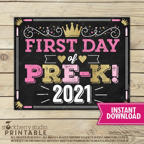 Princess First Day of Pre-K Sign - 1st Day of School Printable - Girl First Day of School Sign - First Day of Pre K Sign - Instant Download Il_570xn