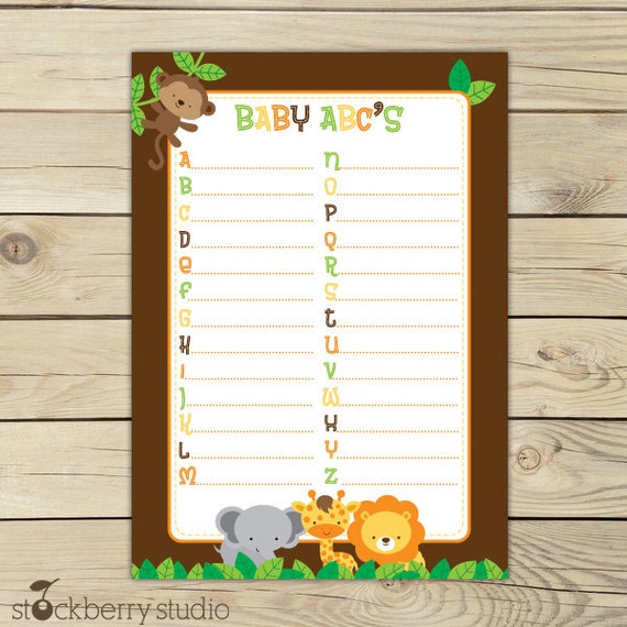 Safari Animals Baby Shower Printable ABC Game - Instant Download Il_570xn
