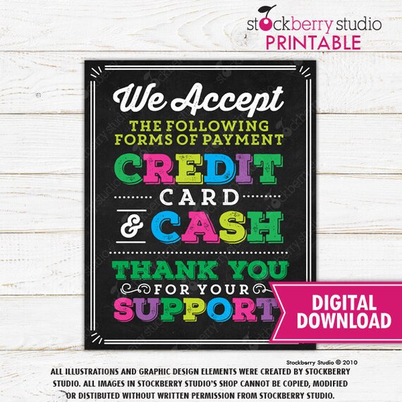 We Accept Cash Credit Card Sign Scout Cookie Booth Sign Printable Troop Bake Sale Sign Instant Download Bake Sale Fundraiser Poster Il_570xn