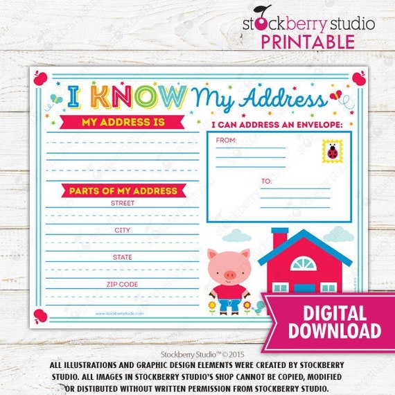 Address Kids Activity Homeschool Printable Preschool Curriculum Writing Practice Worksheet Activities Kindergarten Sheet Instant Download Il_570xn
