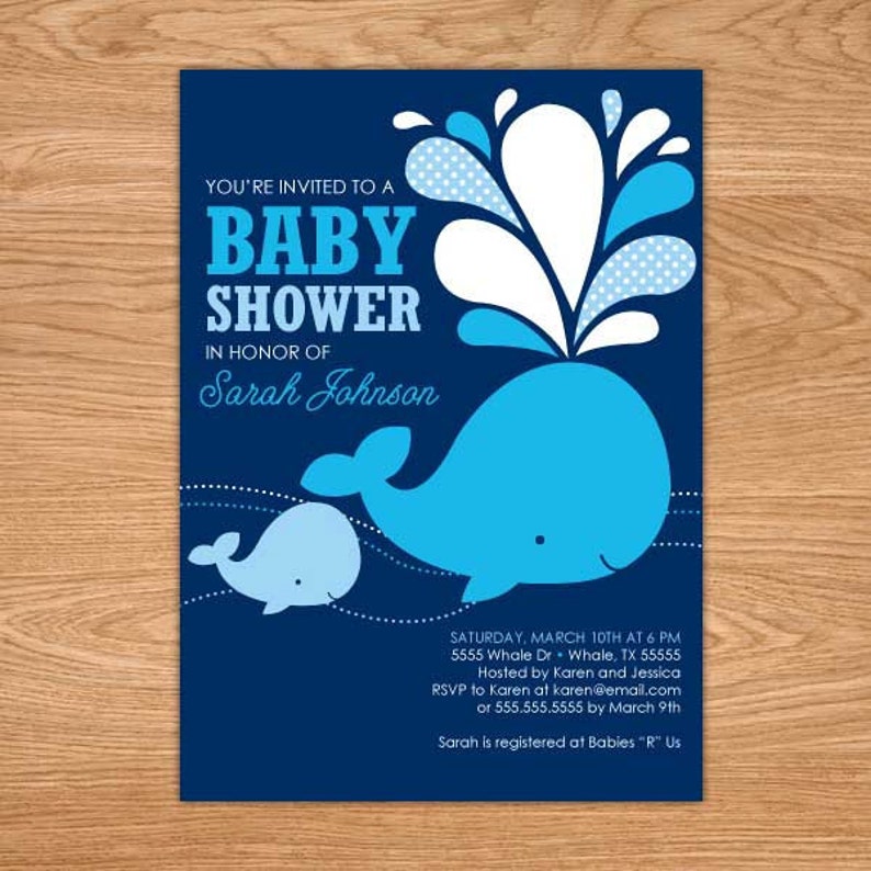 Whale Baby Shower Invitation Printable Baby Shower Invites Etsy