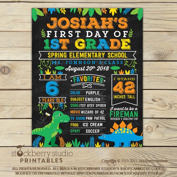 Dinosaur First Day of School Sign Dinosaurs 1st Day of School Sign Boy Back to School Sign First Day of School Chalkboard Printable T-Rex Il_570xn