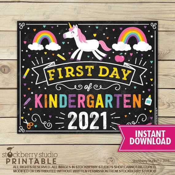 Unicorn First Day of Kindergarten Sign Girl 1st Day of Kindergarten Sign Rainbow First Day of School Sign Printable Instant Download Il_570xn