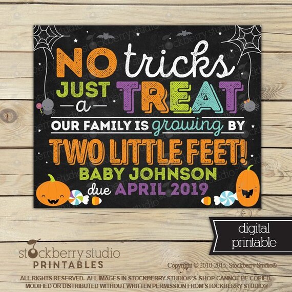 Halloween Baby Announcement Sign Halloween Pregnancy Announcement Sign Printable Halloween Pregnancy Reveal Not Tricks Just a Treat Digital Il_570xn