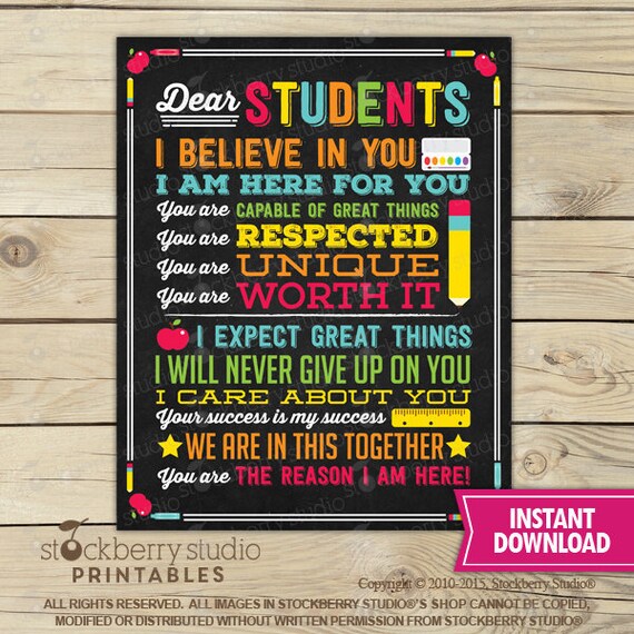 Dear Students - School Counselor Sign Printable - Teacher Classroom Poster - School Social Worker Sign - Principal Office decor - Download Il_570xn