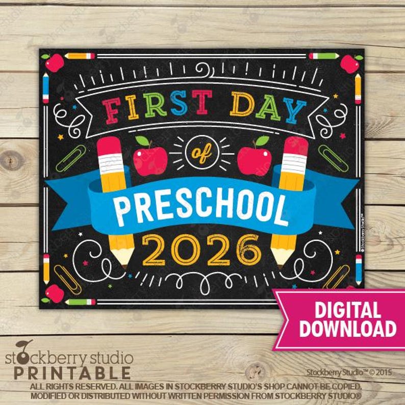 Letrero para el primer día de preescolar, descarga instantánea, letrero para el primer día de preescolar para niño, letrero imprimible para el primer día de clases, letrero para el regreso a clases imagen 1