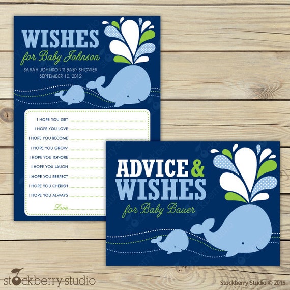Whale Baby Shower Wishes For Baby Boy Printable - Green Navy Blue Baby Shower Games - Nautical Baby - Boy Baby Shower Well Wishes For Baby Il_570xn