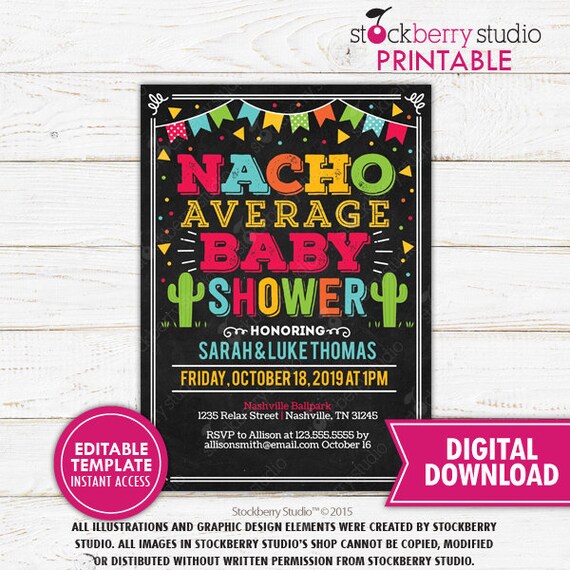 Nacho Average Baby Shower Invitation Printable Fiesta Baby Shower Invitation Cactus Baby Shower Mexican Themed Baby Shower Instant Download Il_570xn