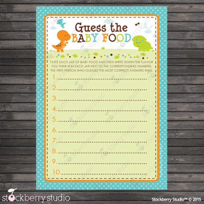 Dinosaur Baby Shower Baby Food Game Printable Boy Baby | Etsy