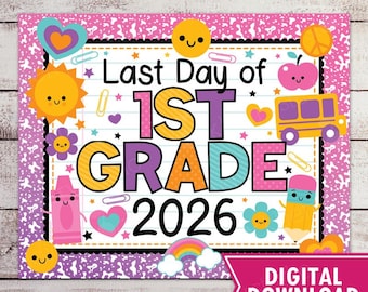 Letzter Tag der Schule druckbare Fotorequisiten Rosa letzter Tag der 1.Klasse Tafel Tafel Sofort Download