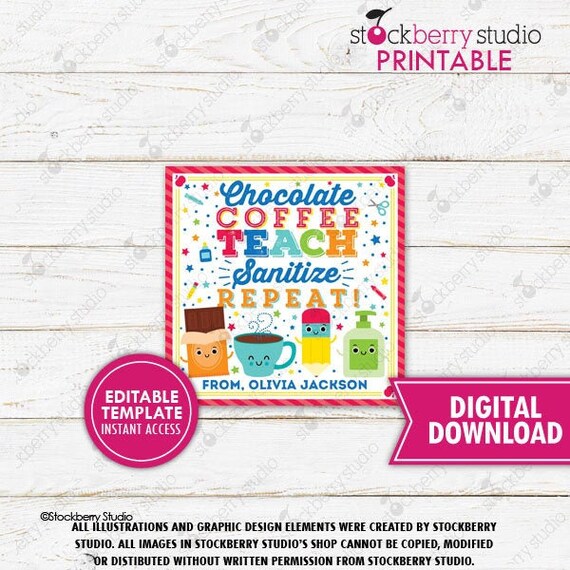 Teacher Back to School Gift Tag Printable Hand Sanitizer Soap Tag Label