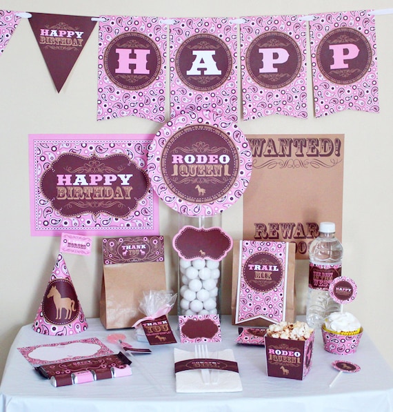 Cowgirl Birthday Party Decorations Printable - Cowgirl Birthday Party Supplies - Cowgirl Birthday Decoration - Pink Brown Cowgirl Party Il_570xn