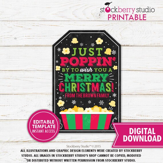 Christmas Popcorn Gift Tags Secret Santa Gift Tag Teacher Christmas Gift Tag Printable Merry Christmas Popcorn Tag Popcorn Tin Tag Editable Il_570xn