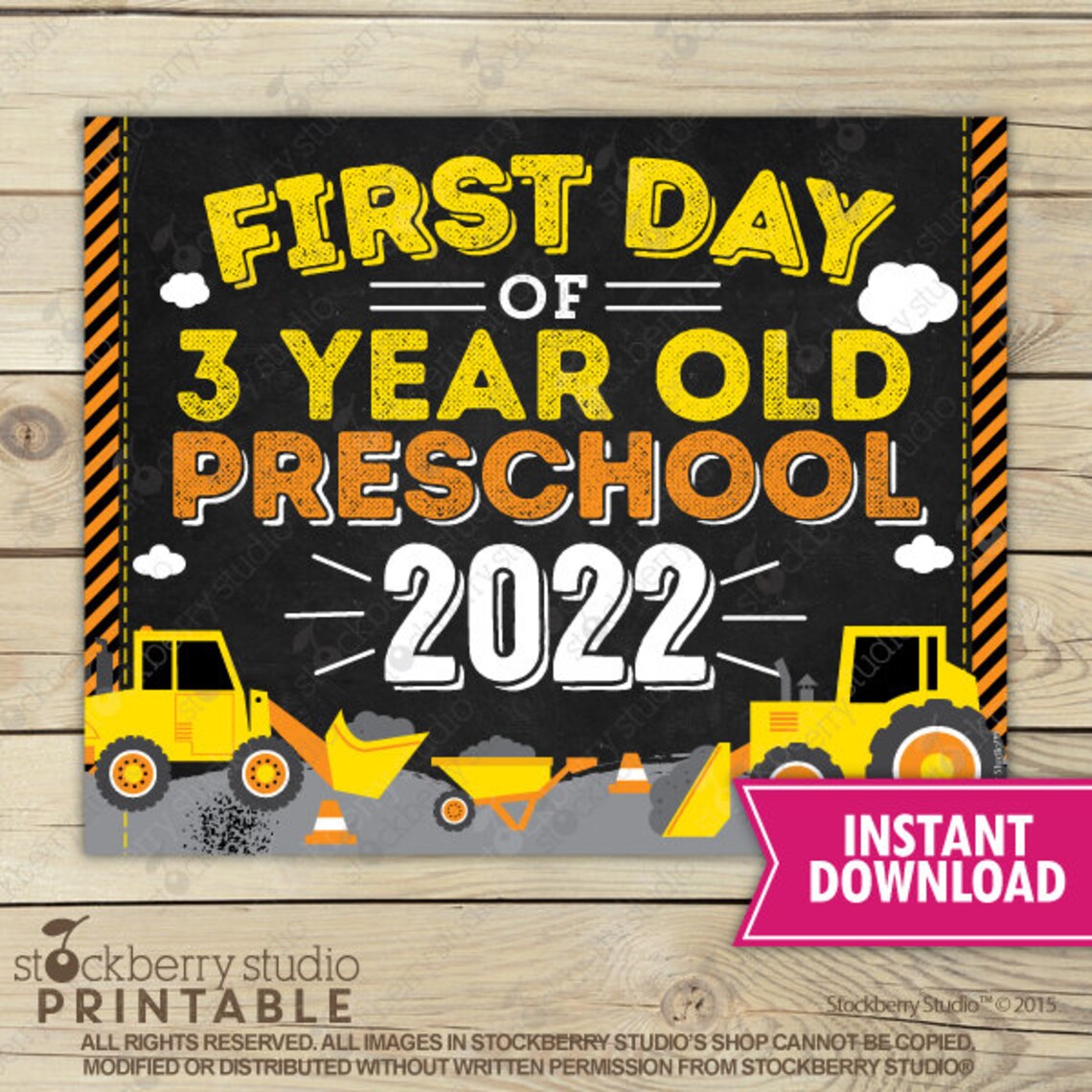 Construction First Day of 3 Year Old Preschool Sign Instant Etsy