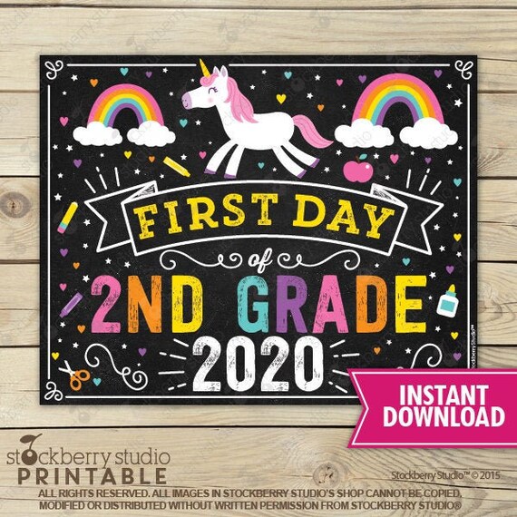 Unicorn First Day of 2nd Grade Sign - Girl First Day of School Sign Printable - Instant Download - Rainbow First Day Second Grade Sign Il_570xn