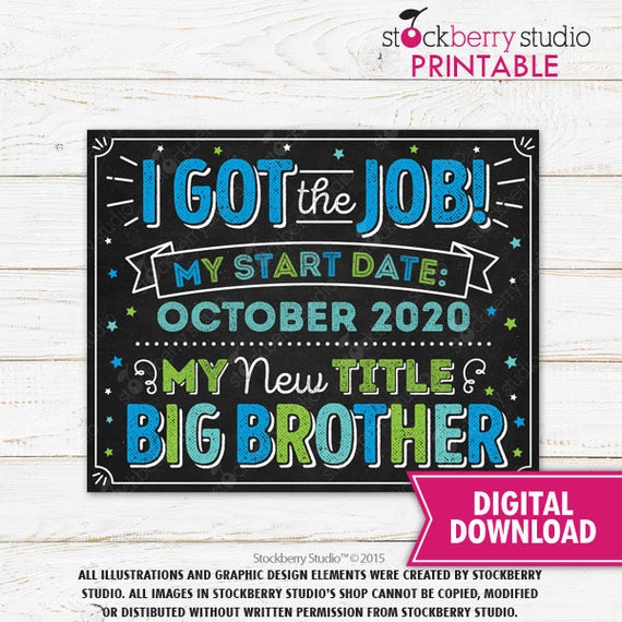 Big Brother Pregnancy Announcement Sign Printable I Got the Job Big Brother Sign Big Brother Announcement Digital 2nd pregnancy Photo Prop Il_570xn