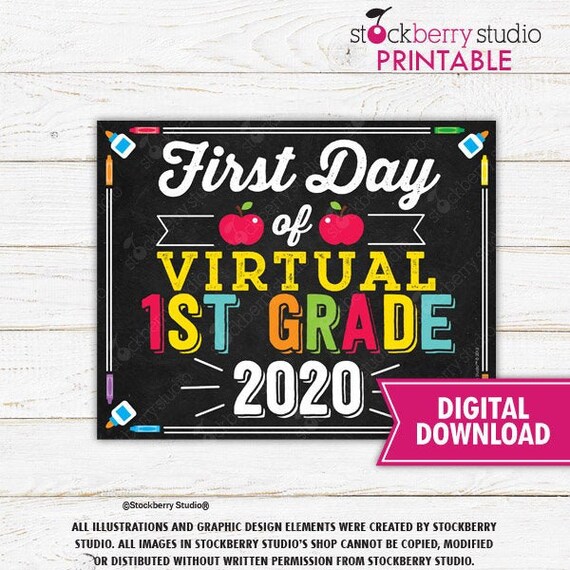 First Day of Virtual 1st Grade Sign First Day of Virtual School Sign Printable First Day of Virtual First Grade Sign Instant Download Il_570xn