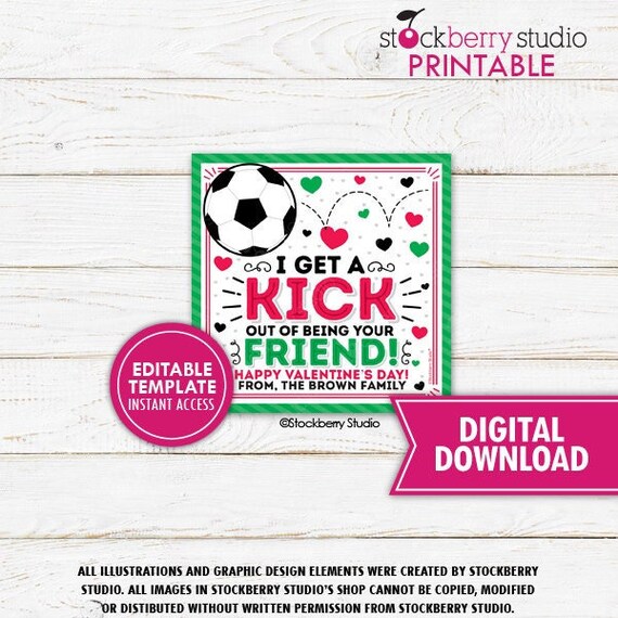 Valentine's Day Soccer Ball Gift Tag Sports Boy Valentines Card Printable Classroom Party School Teacher Staff Valentine Editable Template Il_570xn