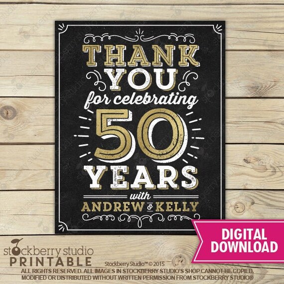 50th Anniversary Sign - Anniversary Party Sign - Thank You for Celebrating with Us Sign Printable - Anniversary Party Decoration - Welcome Il_570xn