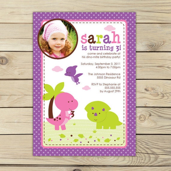 Girl Dinosaur Birthday Invitation Printable - Pink Dinosaur Party - Girl Dinosaur Invitation - Girl Dinosaur Party - Girl 1st Birthday Il_570xn