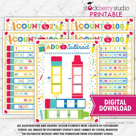 Addition Subtraction Hundreds Chart 1st Grade Math Count to 100 Math Chart Kindergarten Printable Skip Counting Numbers Homeschool Activity Il_570xn