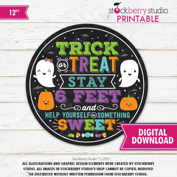 Halloween Social Distance Floor Decal Halloween Floor Sign Quarantine Social Distance Markers Trick or Treat Social Distancing Printable Il_570xn