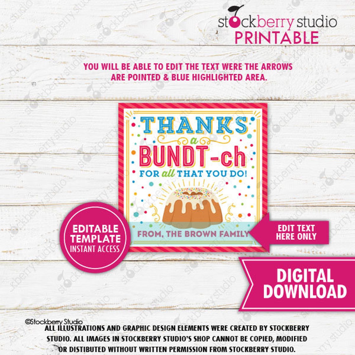 Bundt Cake Gift Tag Printable Thank You Tag Thanks a - Etsy