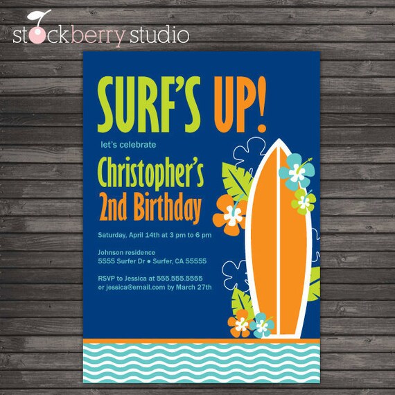 Surf Birthday Invitation Printable - Surf Birthday Party - Pool Party Invitation - Hawaiian Party Invitations - Luau Invitation - Luau Party Il_570xn