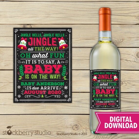 Christmas Pregnancy Announcement - Jingle Bells Wine Label Pregnancy Announcement - Gift Printable Holiday Pregnancy Reveal Il_570xn