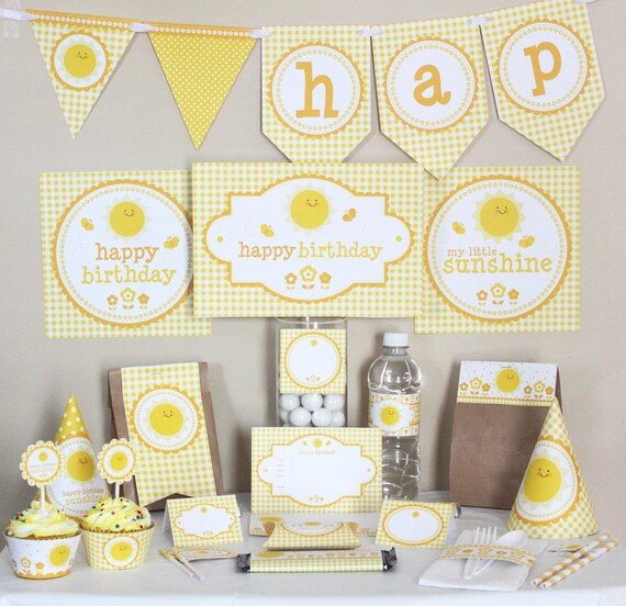 Sunshine Birthday Party Decorations Printable - Yellow Birthday Party - Sunshine 1st Birthday - Instant Download first birthday decorations Il_570xn