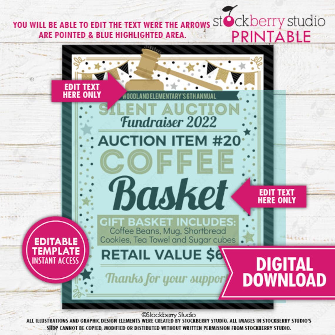 Silent Auction Fundraiser Sign Printable School PTO PTA Church ...