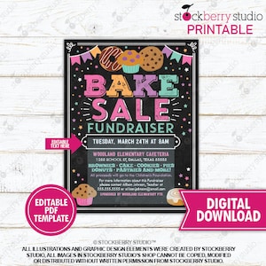 Bake Sale Flyer PTA PTO School Fundraiser Church Charity Event Invite Cake Sale Template Printable Instant Download Editable Color 3