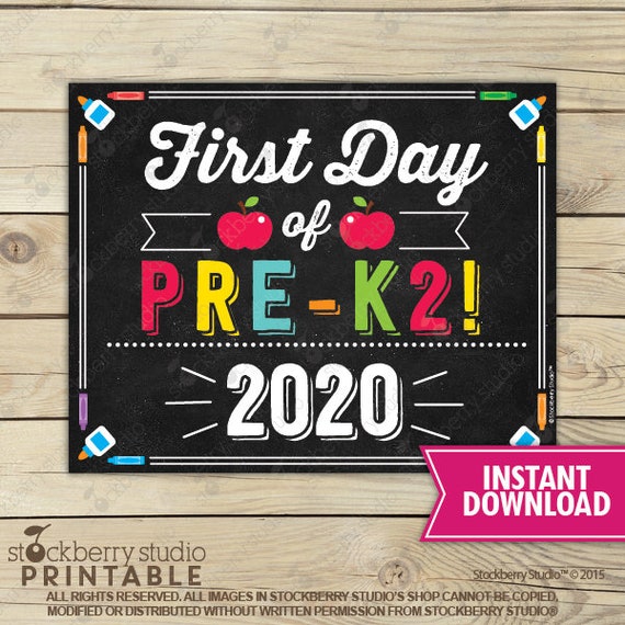 First Day of Pre K2 Sign - 1st Day of School Printable - First Day of School Sign - Photo Props - Pre-K Chalkboard Sign - Instant Download Il_570xn