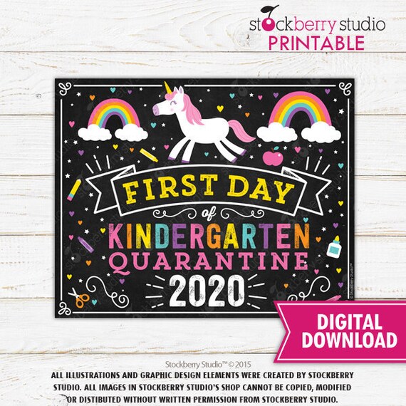 Unicorn First Day of Kindergarten Quarantine Sign Girl First Day of Quarantine School Printable First Day of School Sign Instant Download Il_570xn