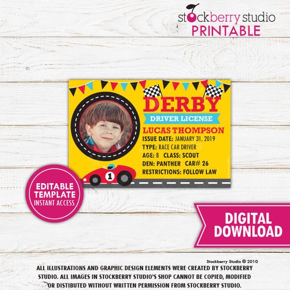 Derby Pit Driver License Printable Scout Activity Kids Racer License Race Car Drivers License Boy Birthday Party Editable Instant Download Il_570xn