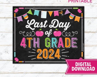 Girl Last Day of 4th Grade Sign Last Day of Fourth Grade Sign 1st Day of School Printable Last Day of School Sign Instant Download