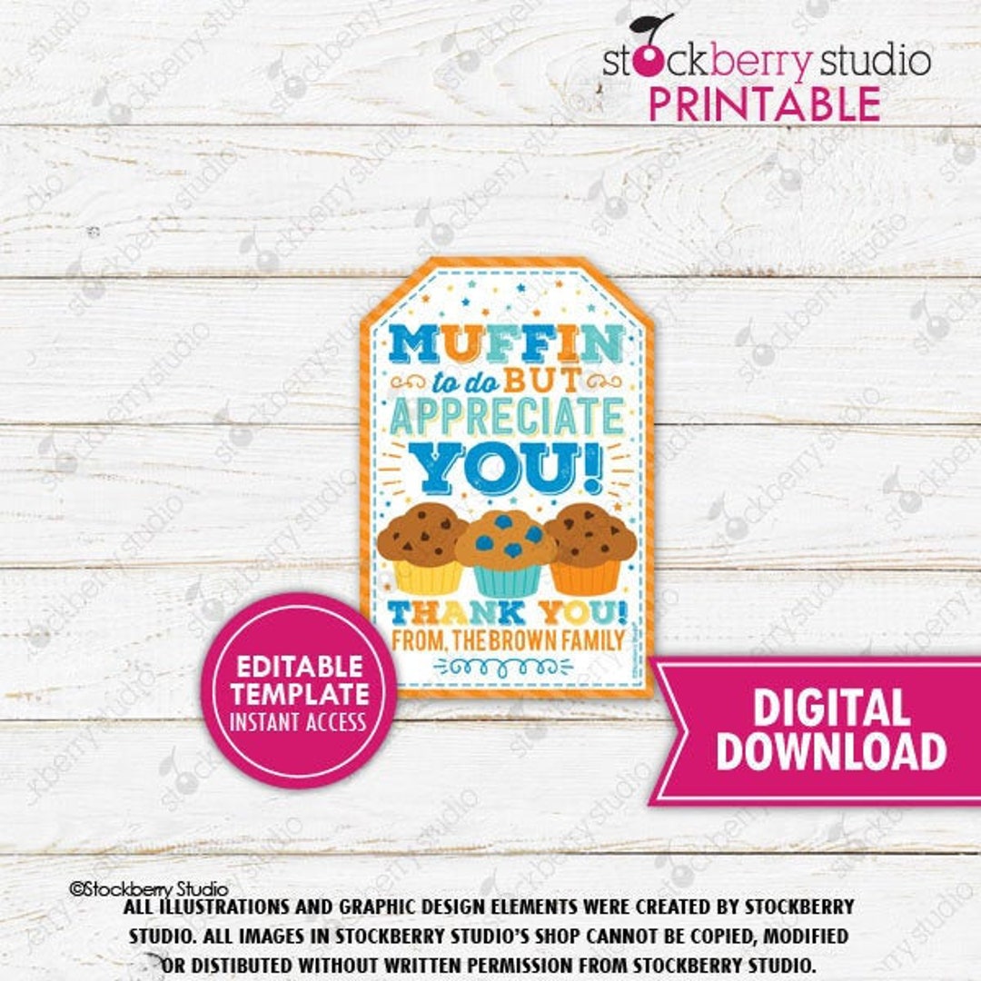 Muffin Gift Tag Printable Thank You Muffin Tag Teacher Appreciation ...