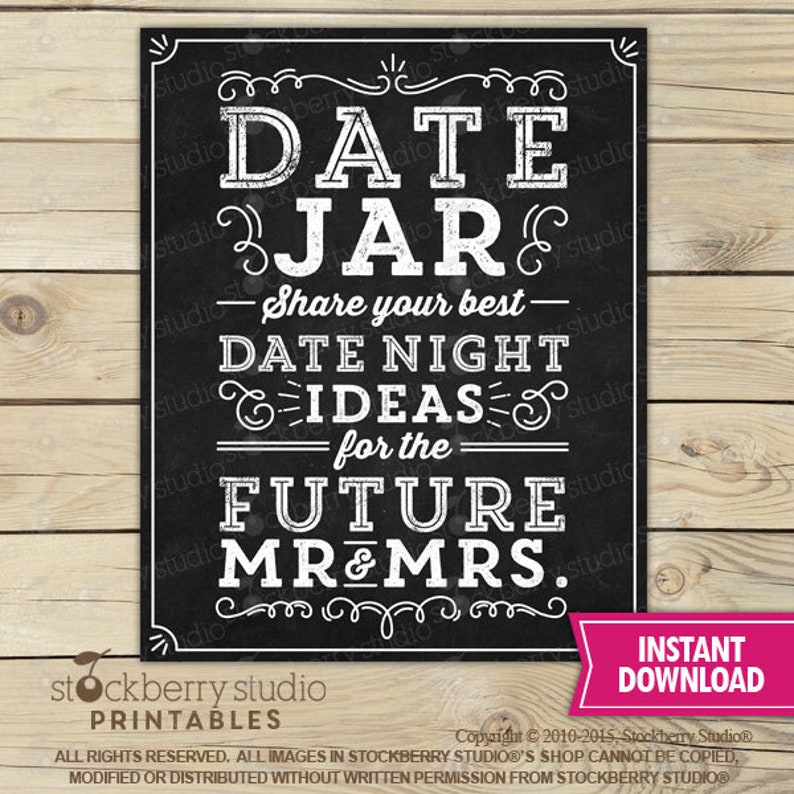 Date Jar Sign Date Jar Printable Date Jar Bridal Shower Date Jar for Wedding Wedding Date Jar Date Night Jar Sign Date Night image 1